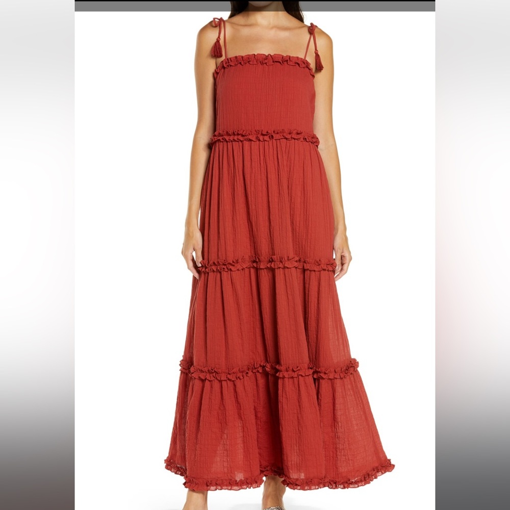 Tory Burch Red Ruffle Maxi Dress